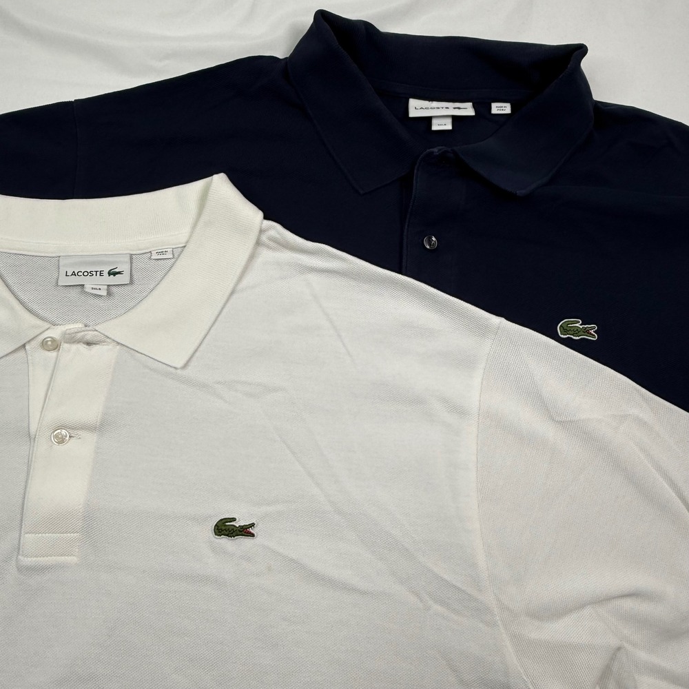 Lot of 2 Lacoste Mens 3XLB Polo Shirts Navy Blue White Cotton Pique Short Sleeve